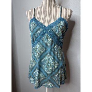 Xhilaration Womens Cami Turquoise Tank Top Long Lace Trim Fairy Grunge Y2K Large